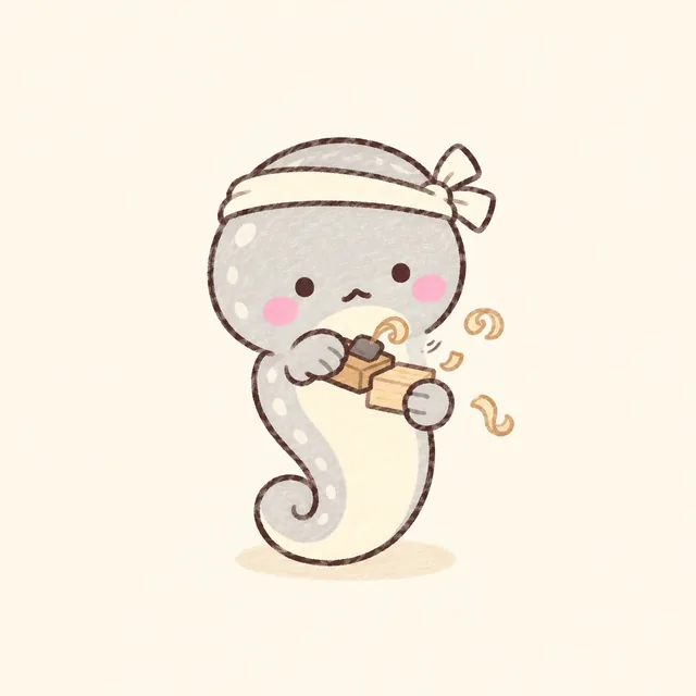 黙々アナゴ職人のイラスト